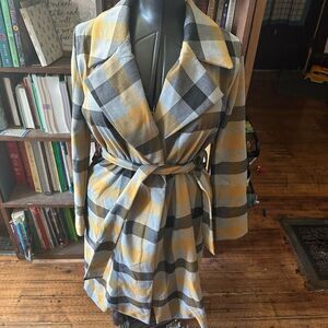 Rachel Zoe yellow tartan plaid S lightweight trench coat